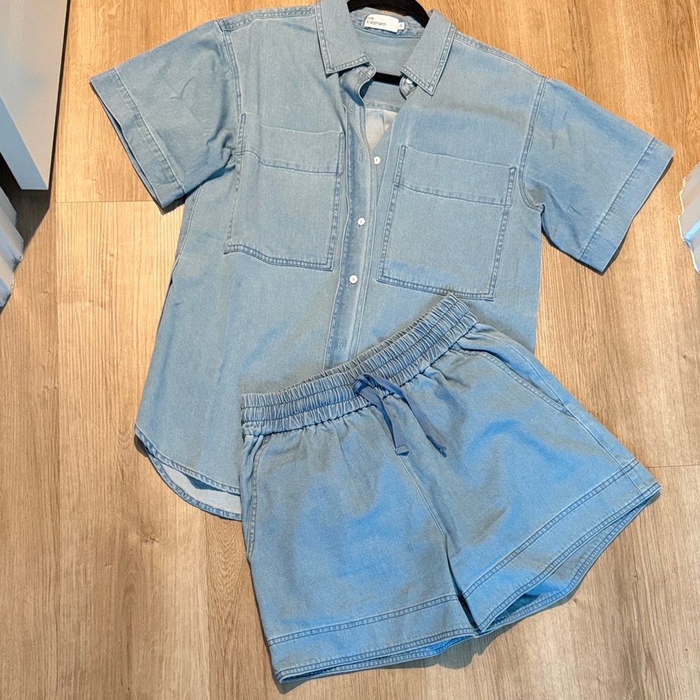Light Blue Denim Short Set - Women